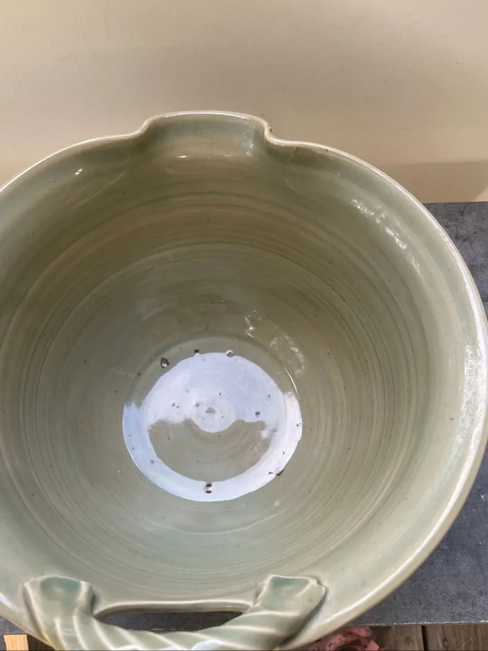 Clouds Folsom Studio Art Pottery Bowl Drip Glaze Sage Brown Rustic Cottage